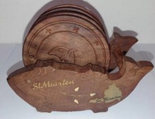 Souvenir Vintage Set 6 Sottobicchieri In Legno Con Base St Marten Fatti A Mano