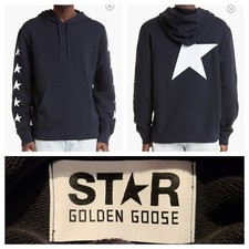 Felpa con cappuccio pullover Golden Goose Alighero Star Collection $295 taglia XS bianco e nero