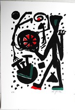 A. R. PENCK - "UOMO E RUOTA DEL MONDO" - SERIGRAFIA A COLORI 1989 - NUOVA DI STAMPA - RARA!!!