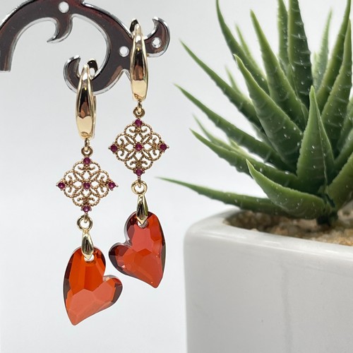 Orecchini pendenti cuore rosso - orecchini,