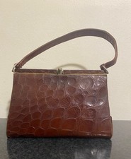 Borsetta Vintage Anni '50 In Vera Pelle Di Rettile Coccodrillo Marrone Rigida
