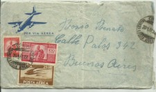 Lettera posta aerea per l'Argentina con 100 £ Democratica + altri 26.11.1947