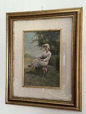 Ernesto Giacobbi Pittore Piacentino - Donna Seduta All’ Aperto - Olio Su Tela