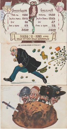 Tre cartoline umoristiche - tre,