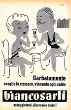 PUBBLICITA' 1947 BIANCO SARTI BIANCOSARTI APERITIVO GARBATO BOLOGNA BAR DRINK