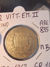 Argento 2 LIRE STEMMA 1863 Torino Regno d'Italia Moneta Vittorio Emanuele II MB