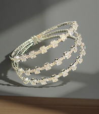 Bracciale Ottone Donna Semi-Rigido a polsino Regolabile 3 fili con veri zirconi