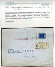 1944 14 LUGLIO AFFRANCATURE IN EMERGENZA RACCOMANDATA DA VOGHERA PER NOVARA AFFR