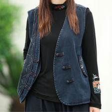 Stile Vintage Donna Jeans Canottiera Gilet Cappotto Giacca Casual Stile Etnico