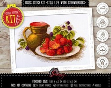Natura morta con fragole kit punto croce modello contato incluso - kit fai da te