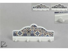 Appendiabiti Attaccapanni Da Parete 4 Posti Legno Bianco Con Maioliche dfh