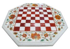 Tavolino da caffè lato intarsiato scacchi ottagonali marmo bianco 21"x21" regali Natale