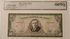 Banconota 50 Escudos Cile 1970-75 Ch circa nuova 58 PPQ legacy classificazione valuta