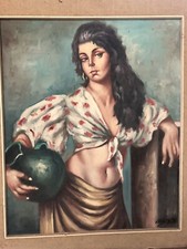 antico olio su tela Popolana