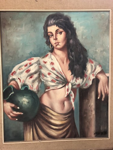 Antico olio tela - tela, popolana