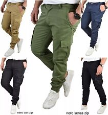 Pantaloni cargo uomo slim con tasconi tasche laterali cotone estivi leggeri blu
