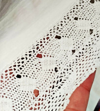 vecchio LENZUOLO matrimoniale in cotone bianco e bordo ricamato uncinetto