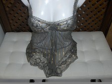 Sexy Pagliaccetto Lingerie DEWE INTIMO TULLE PIZZO GRIGIO ORO VINTAGE 1980 TG I