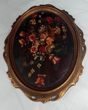 Dipinto fiori natura morta cornice ovale ovalino olio su rame firmato 21x17 cm