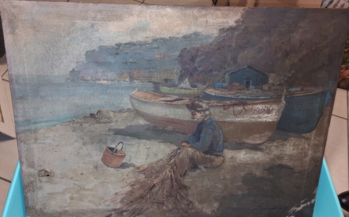 Dipinto olio tela antico - ad,