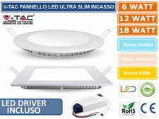 PANNELLI FARETTO LED V-TAC ULTRA SLIM 6W - 12W - 18W DA INCASSO DRIVER INCLUSO