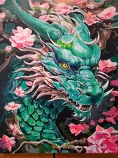 Quadro moderno, dipinto a mano, Acrilico su tela, 40x50, 2024 "Drago"