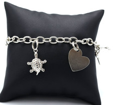 Bracciale maglia rolò con charms argento 925 vintage anni '70 Italia regolabile