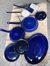 Lotto Antiche Pentole Smaltate Blu E Bianco + Accessori Mestolo Grattugia