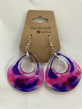 Orecchini pendenti in resina rosa e viola in trasparenza- Pezzo Unico