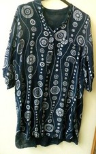 BLUSA CAMICIA TUNICA FANTASIA BLU CON DISEGNI BIANCHI _ TAGLIA UNICA COMODA