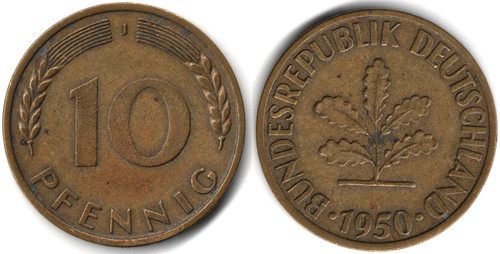 Germania pfennig 1950 - germania, 10