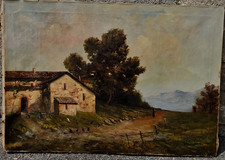 QUADRO PAESAGGIO DI MONTAGNA DIPINTO A OLIO SU TELA 100 X 70 EPOCA 1890/1920