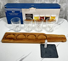 Pier 1 Birra Volo con Ardesia Set con 4 oz Bicchieri Vassoio Legno Gesso *foto*