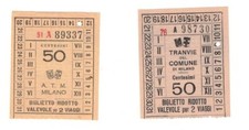 DUE BIGLIETTI TRANVIE A.T.M. MILANO centesimi 50