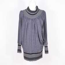 Maglione tunica drappeggiato girocollo a costine misto cashmere grigio Sonia Fortuna - L