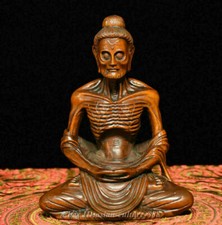 Statua Buddha monaco ascetico arhat legno intagliato legno bosso buddismo cinese