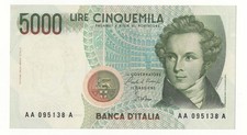 5000 LIRE BELLINI PRIMA SERIE TRIPLA LETTERA  A  AAA DECR  1985  R2