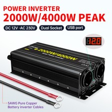 2000W 4000W Convertitore di Tensione 12V a 230V Inverter Inverter con USB & 2AC