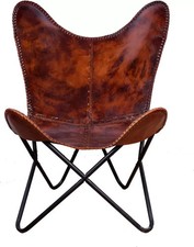 Buffalo Vera Pelle Farfalla Sedia Fatto a Mano Antico Vacchetta Accento Sedia