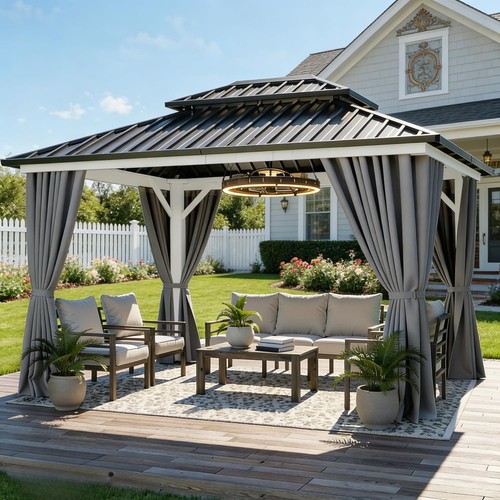 White gazebo hardtop 10x12ft - white,