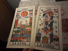 2 GRANDI CARTE TAROCCHI LA TORRE E LA LUNA VECCHIA PUBBLICITÀ SUPPOSTE E POMATA