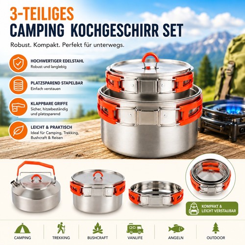 Set pentole campeggio 3 - pentole, da