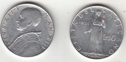 Vaticano lire papa - pio, xii