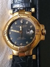 ANDRE LE MARQUAND_Swiss_Orologio SEABEE, in oro e pelle nera_anni 1980