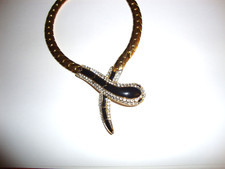 Lussuoso Collier vintage laminato oro maglia liscia con testa e coda di serpente