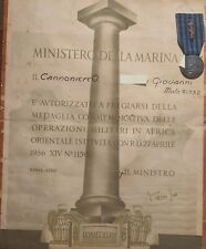 MEDAGLIA  E ATTESTATO DEL MINISTERO DELLA MARINA PER LE OPERAZIONI IN AFRICA OR.