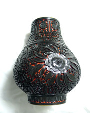 vecchio vaso lacca nera e rossa cinese cinabro CINA VINTAGE IDEA ARREDO DESIGN