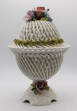 Vintage grande Bassano italiano Capodimonte tessuto floreale stile con coperchio vaso