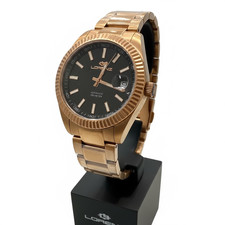 NUOVO Lorenz Orologio Uomo Automatico Ginevra Acciaio Rosa Quadrante Nero