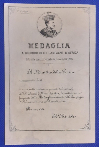 Attestato medaglia campagne - attestato,